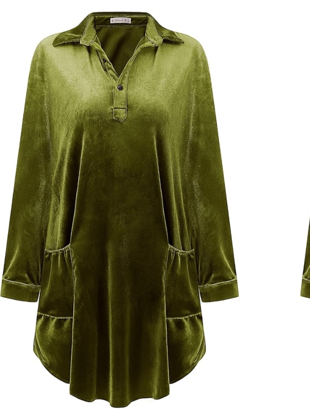 R.Vioimos Velvet Long-Sleeve Tunic with Front Pockets - Olive gorgeous